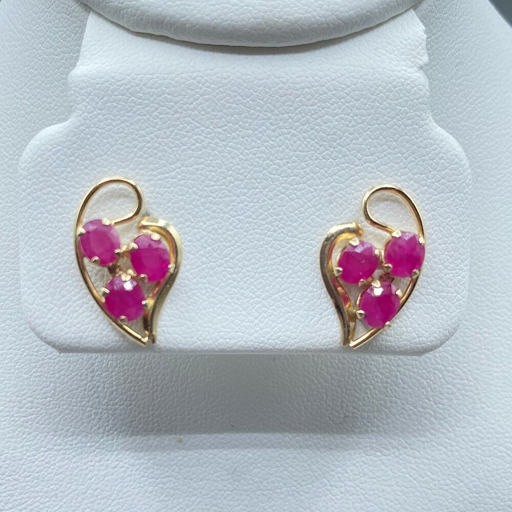 14K RGE Ruby Asymmetrical Heart Stud Earrings